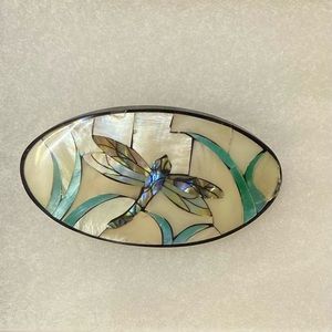 Vintage abalone and mother of pearl dragonfly barrette